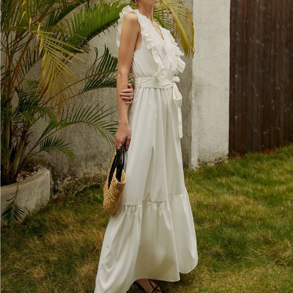 Commense White Ruffle Wrap Maxi Dress - Picture 2 of 6